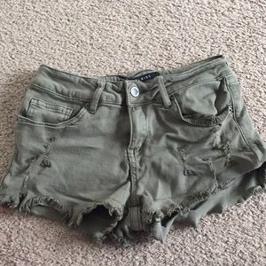Olive Green Distressed Shorts